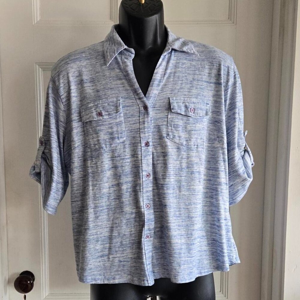 CATHY DANIELS BUTTON UP COLLARED BLUE TOP SIZE XL